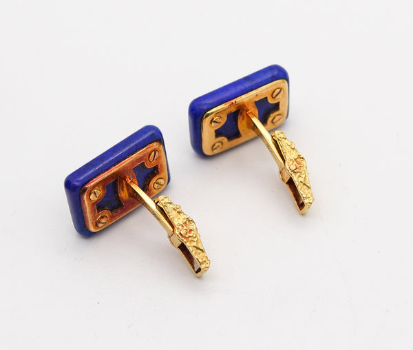 CARTIER Paris 1960 Geometric Lapis Lazuli Cufflinks In Solid 18 Kt Yellow Gold