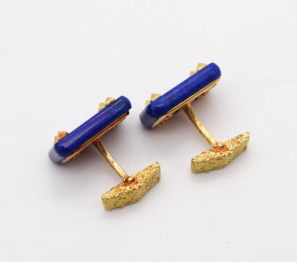 CARTIER Paris 1960 Geometric Lapis Lazuli Cufflinks In Solid 18 Kt Yellow Gold