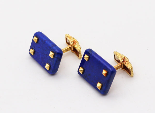 CARTIER Paris 1960 Geometric Lapis Lazuli Cufflinks In Solid 18 Kt Yellow Gold