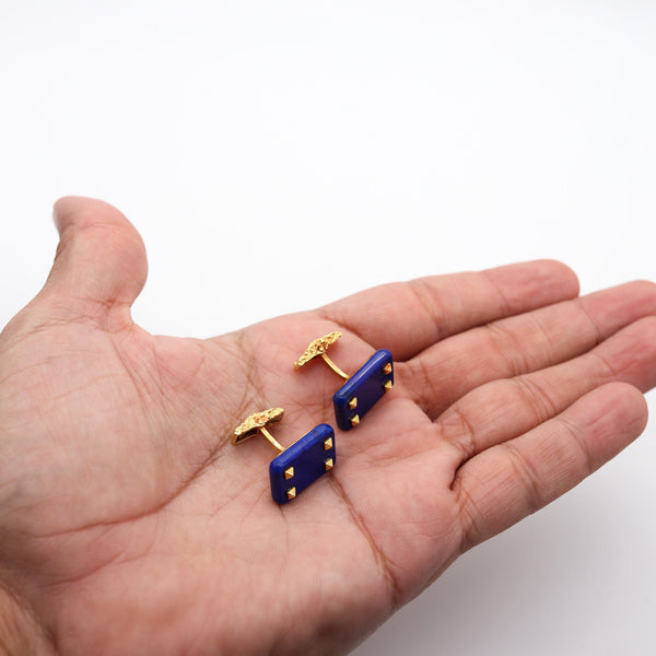 CARTIER Paris 1960 Geometric Lapis Lazuli Cufflinks In Solid 18 Kt Yellow Gold