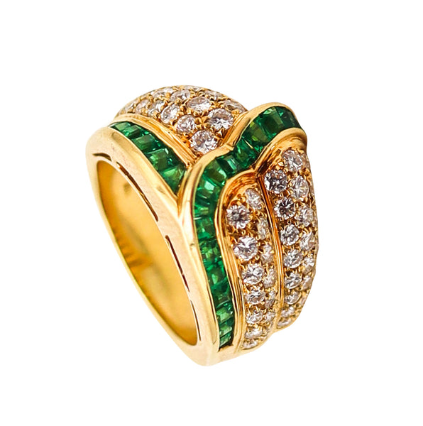 BLACK STARR & FROST Cocktail Ring 18Kt Gold With 4.45 Ctw In Diamonds & Emeralds
