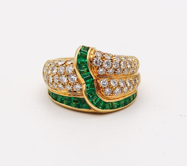 BLACK STARR & FROST Cocktail Ring 18Kt Gold With 4.45 Ctw In Diamonds & Emeralds