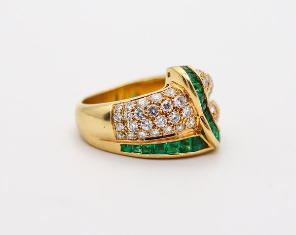 BLACK STARR & FROST Cocktail Ring 18Kt Gold With 4.45 Ctw In Diamonds & Emeralds