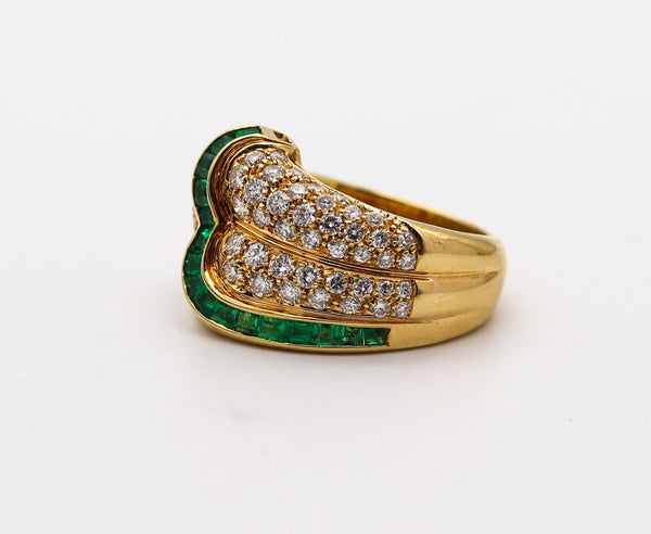 BLACK STARR & FROST Cocktail Ring 18Kt Gold With 4.45 Ctw In Diamonds & Emeralds