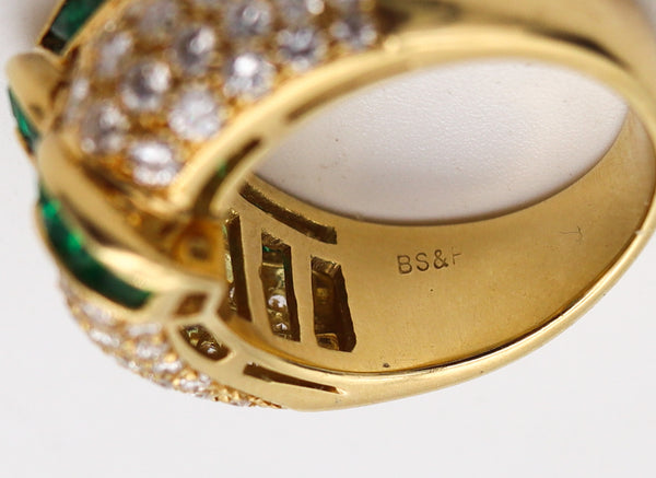 BLACK STARR & FROST Cocktail Ring 18Kt Gold With 4.45 Ctw In Diamonds & Emeralds