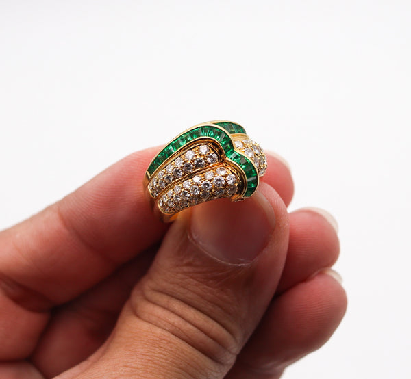 BLACK STARR & FROST Cocktail Ring 18Kt Gold With 4.45 Ctw In Diamonds & Emeralds