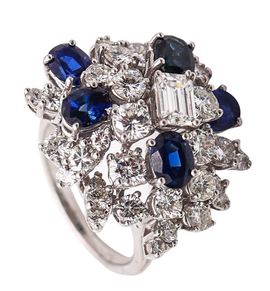 OSCAR HEYMAN Cluster Cocktail Ring Platinum With 8.78 Ctw In Diamonds & Sapphires