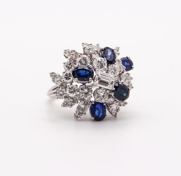 OSCAR HEYMAN Cluster Cocktail Ring Platinum With 8.78 Ctw In Diamonds & Sapphires