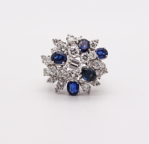 OSCAR HEYMAN Cluster Cocktail Ring Platinum With 8.78 Ctw In Diamonds & Sapphires