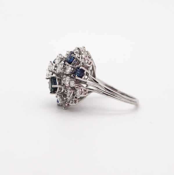 OSCAR HEYMAN Cluster Cocktail Ring Platinum With 8.78 Ctw In Diamonds & Sapphires