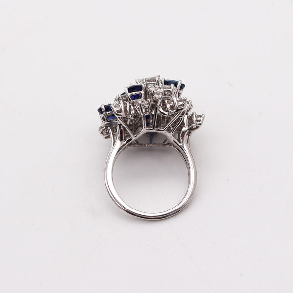 OSCAR HEYMAN Cluster Cocktail Ring Platinum With 8.78 Ctw In Diamonds & Sapphires