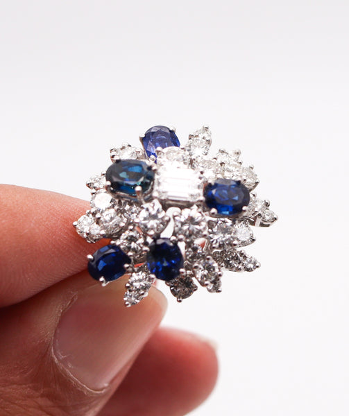 OSCAR HEYMAN Cluster Cocktail Ring Platinum With 8.78 Ctw In Diamonds & Sapphires