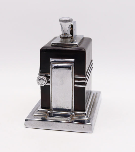 RONSON 1936 Maltese Art Deco Machine Age Black Clock Touch Tip Lighter