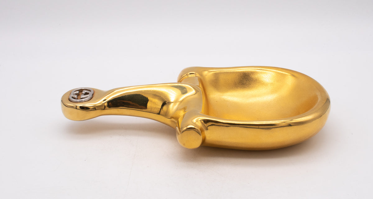 GUCCI 1970 Milano Very Rare Vintage Horse Bit Trinket Tray In 24Kt