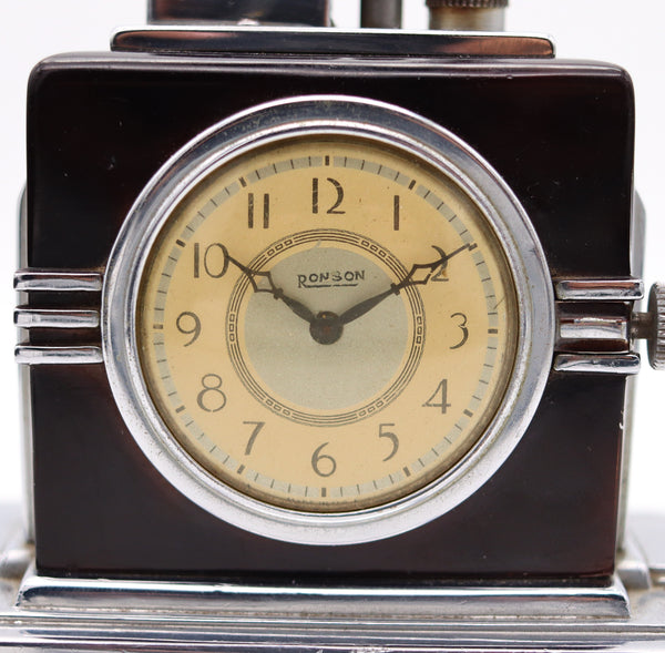 RONSON 1936 Maltese Art Deco Machine Age Black Clock Touch Tip Lighter