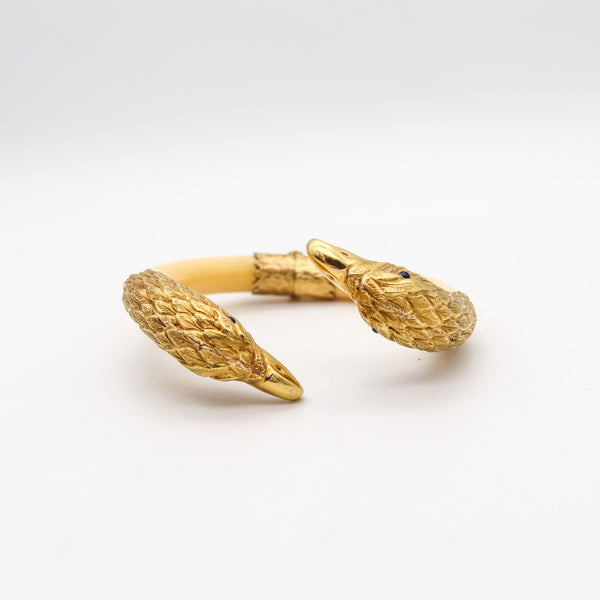 ITALIAN 1950 Eagles Retro Modernist Bracelet In 18Kt Yellow Gold With Blue Sapphires