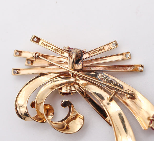 MAUBOUSSIN 1938 Trabert & Hoeffer Pendant-Brooch 18Kt Gold & Burmese Rubies