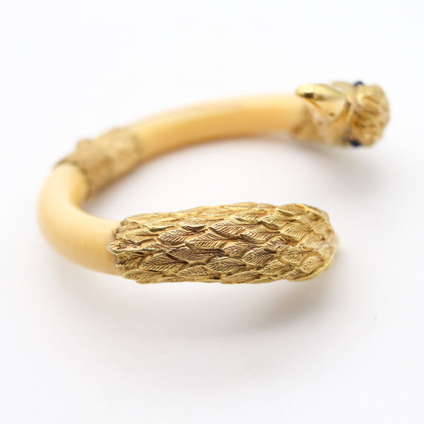 ITALIAN 1950 Eagles Retro Modernist Bracelet In 18Kt Yellow Gold With Blue Sapphires