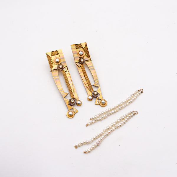 VICKI EISENFELD Studio Mokume Dangle Earrings In 14-18-22Kt Gold And Diamonds