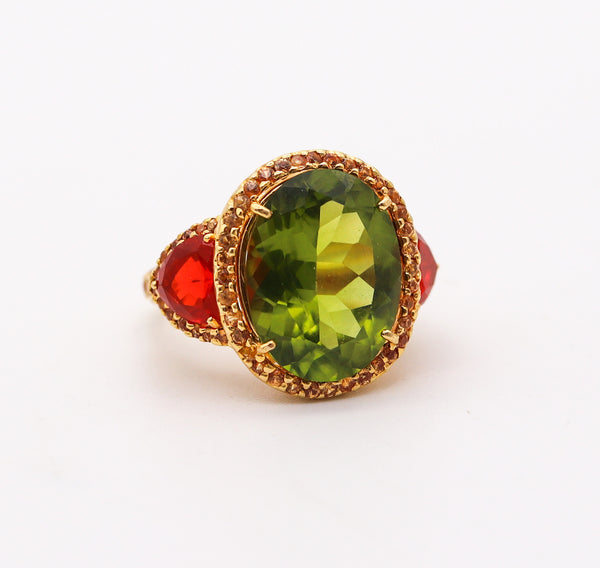 ALEX SOLDIER Cocktail Ring In 18Kt Gold With 14.84 Ctw In Peridot & Fire Opals