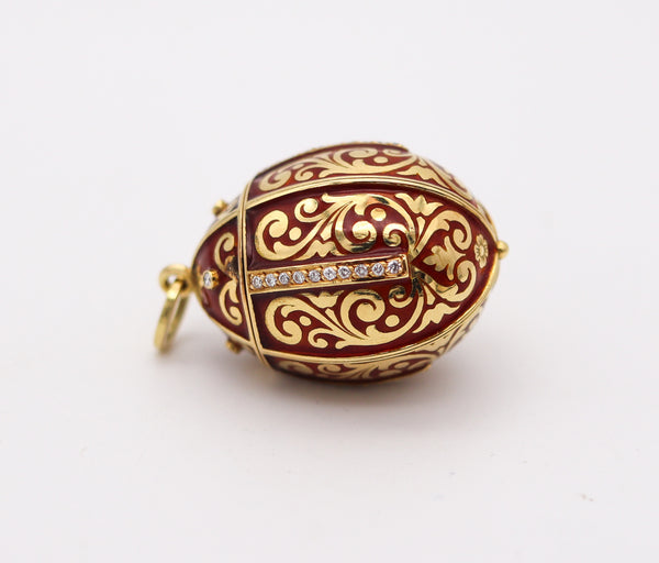 SECRET BOX In The Shape of An Enameled Egg Pendant In 18Kt Gold With Diamonds