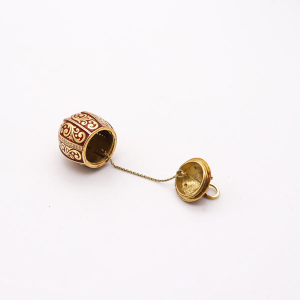 SECRET BOX In The Shape of An Enameled Egg Pendant In 18Kt Gold With Diamonds