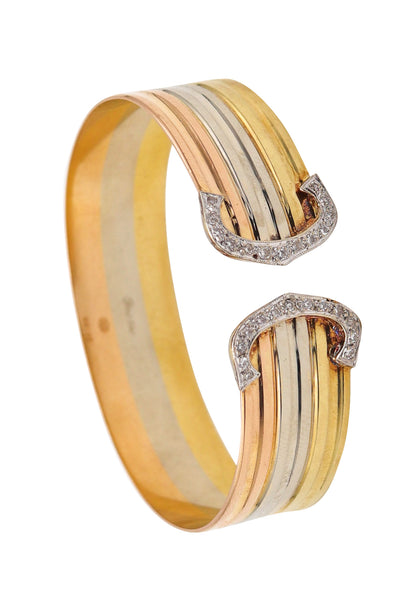 -Cartier Paris Vintage Trinity Double C Cuff Bracelet In 18Kt Gold With Diamonds