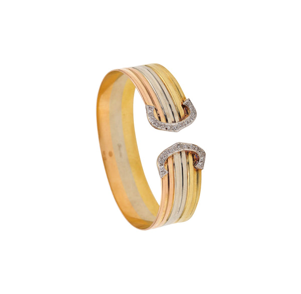 -Cartier Paris Vintage Trinity Double C Cuff Bracelet In 18Kt Gold With Diamonds