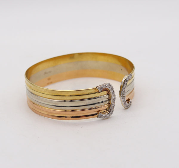 -Cartier Paris Vintage Trinity Double C Cuff Bracelet In 18Kt Gold With Diamonds