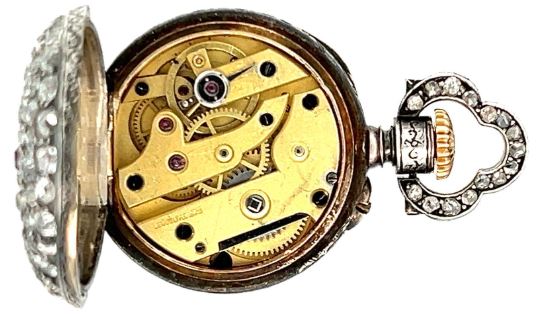 LE COULTRE 1890 Miniature Pendant Watch in Silver With 5.29 Ctw Diamonds & Rubies