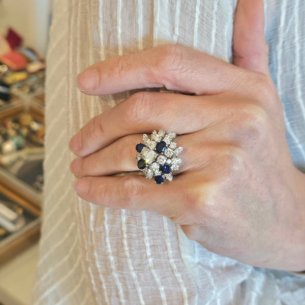 OSCAR HEYMAN Cluster Cocktail Ring Platinum With 8.78 Ctw In Diamonds & Sapphires