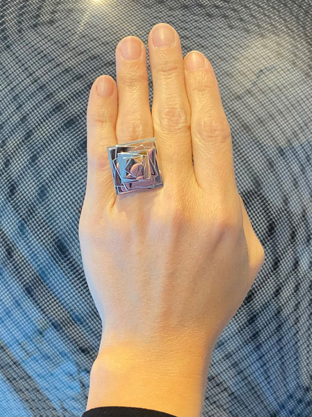 Pol Bury Belgium 1968-2002 Rare Sculptural Kinetic Platforms Ring In 18Kt White Gold