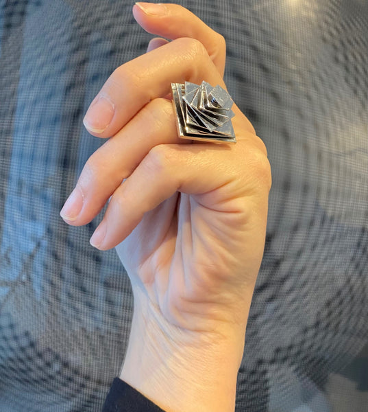 Pol Bury Belgium 1968-2002 Rare Sculptural Kinetic Platforms Ring In 18Kt White Gold