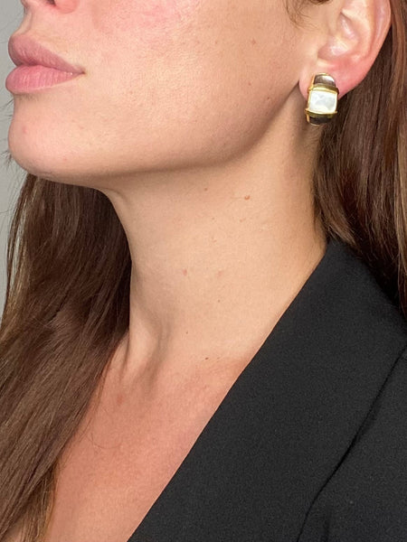 Andrew Clunn New York Hoop Earrings In 18 Kt Yellow Gold With White & Black Nacre
