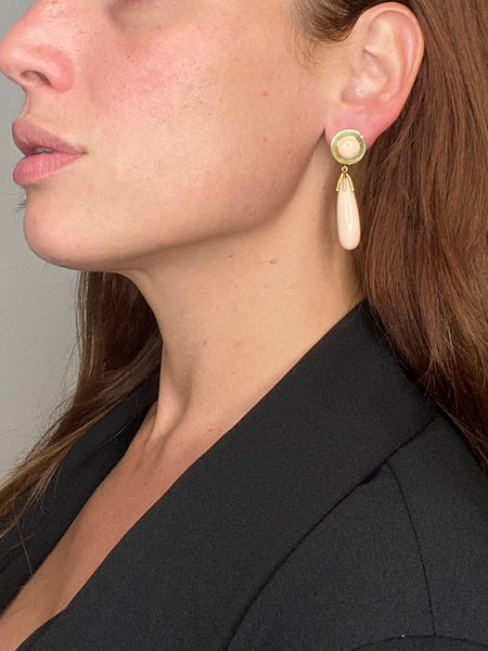 Cellino 1960 Italy Long Earrings In 18Kt Yellow Gold With Angels Skin Corals Drops
