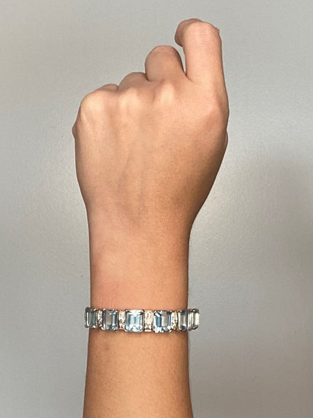 Waslikoff And Sons Art Deco 1940 Platinum Bracelet With 42.84 Ctw In Diamonds And Aquamarines