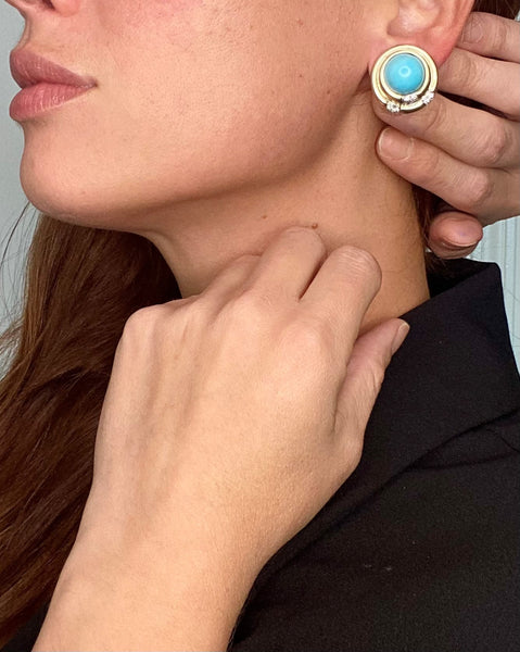 Charles Turi New York Clip Earrings In 18Kt White Gold With 25.94 Cts In Diamonds & Turquoises