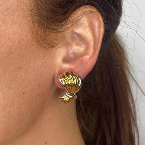 Boucheron Paris Large Ribbons Earrings With Fluted Pattern In Two Tones Of 18Kt Gold