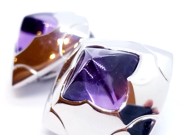 BVLGARI BULGARI 18KT WHITE GOLD PYRAMID EARRINGS WITH CARVED AMETHYST