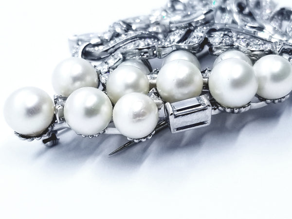IMPORTANT 1950 PLATINUM 10.19 Ct DIAMONDS & PEARLS BROOCH