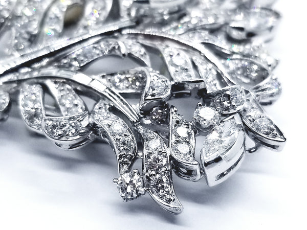 IMPORTANT 1950 PLATINUM 10.19 Ct DIAMONDS & PEARLS BROOCH