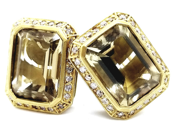 SLANE & SLANE 18 KT YELLOW GOLD DIAMONDS AND GOLDEN TOPAZ PAIR OF EARRINGS