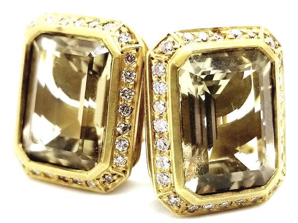SLANE & SLANE 18 KT YELLOW GOLD DIAMONDS AND GOLDEN TOPAZ PAIR OF EARRINGS