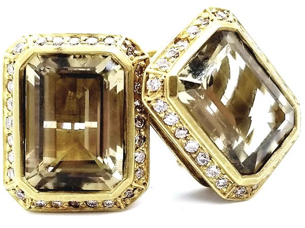 SLANE & SLANE 18 KT YELLOW GOLD DIAMONDS AND GOLDEN TOPAZ PAIR OF EARRINGS
