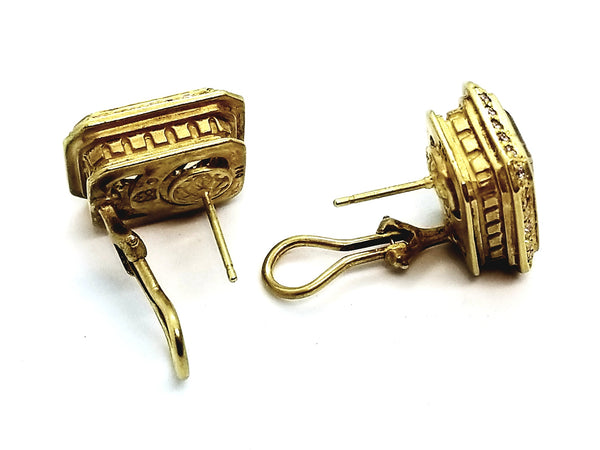 SLANE & SLANE 18 KT YELLOW GOLD DIAMONDS AND GOLDEN TOPAZ PAIR OF EARRINGS