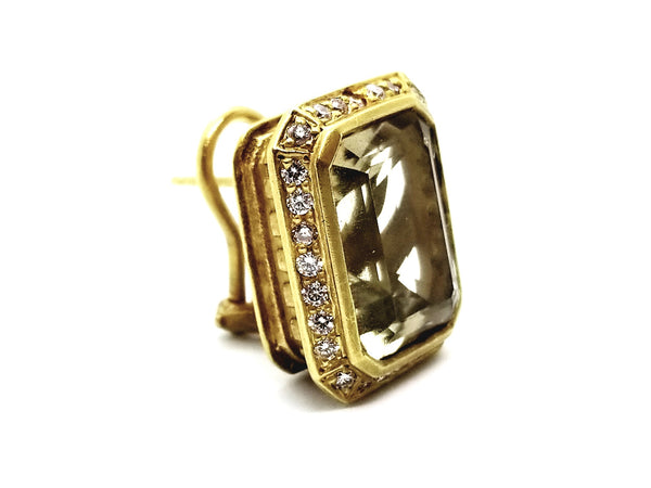 SLANE & SLANE 18 KT YELLOW GOLD DIAMONDS AND GOLDEN TOPAZ PAIR OF EARRINGS