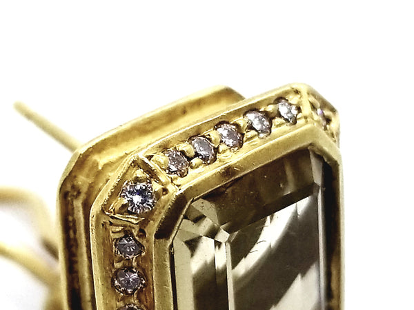 SLANE & SLANE 18 KT YELLOW GOLD DIAMONDS AND GOLDEN TOPAZ PAIR OF EARRINGS