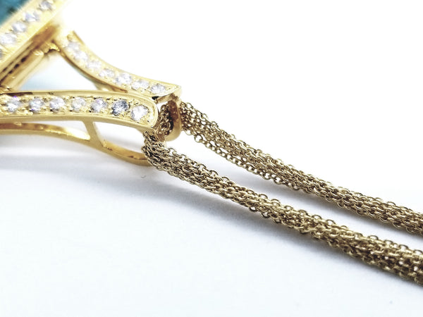 LARGE AQUAMARINE & DIAMONDS 18 KT YELLOW GOLD NECKLACE