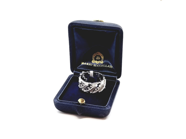 BUCCELLATI 18 KT WHITE GOLD UNISEX BAND WITH LEAVES