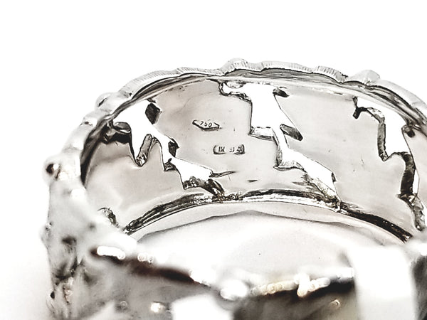 BUCCELLATI 18 KT WHITE GOLD UNISEX BAND WITH LEAVES